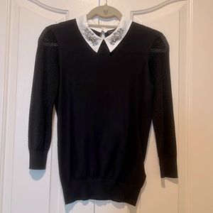 Ted Baker London sweater jeweled neck and mesh arms. Size 0. Cotton/Silk blend.